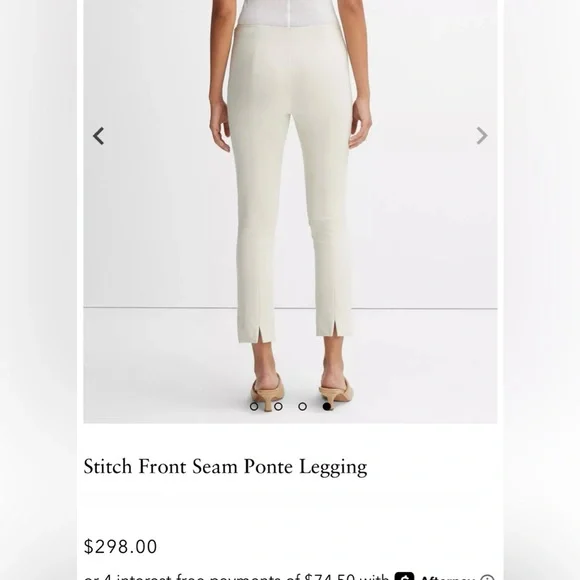 Vince stitch front seam ponte legging pants split hem Gesso light grey Medium - Picture 8 of 16